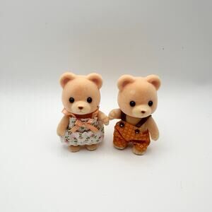 Calico Critters Sylvanian Cuddle Bear Brother Sister Figurines Original Dress